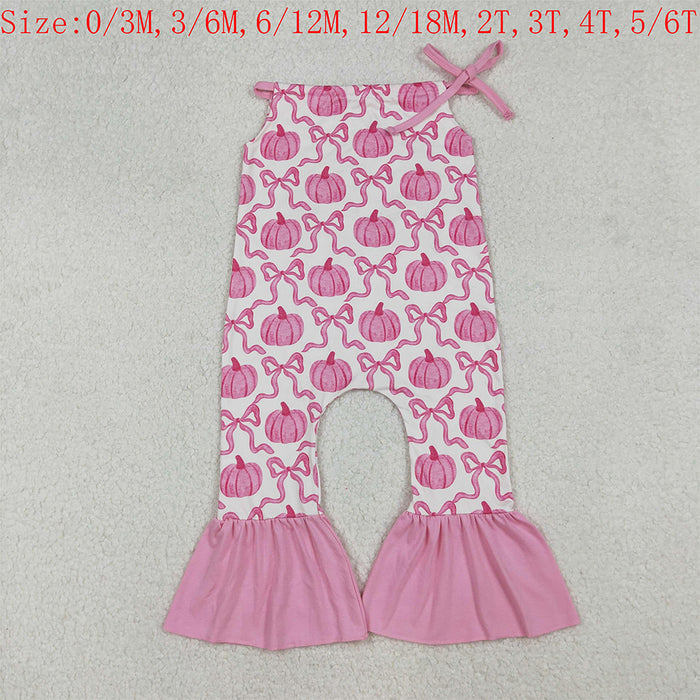 SR3200 Pumpkin Bows Pink Print Baby Girls Fall Halter Jumpsuits