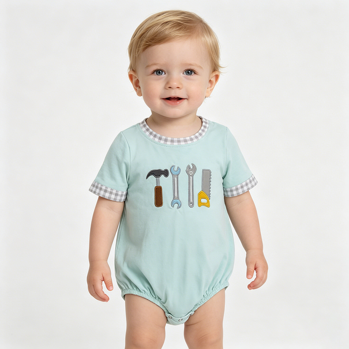 SR3541 Tools Embroidery Baby Boys Summer Romper