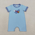 SR3543 Boys’ Blue Airplane Embroidery Short Sleeve Romper