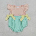SR3662 Pink Green Cotton Baby Girls Summer Flutter Sleeve Romper