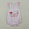 SR3780 "Best Day Ever" Pink Striped Ruffle Strap Baby Girls Summer Romper
