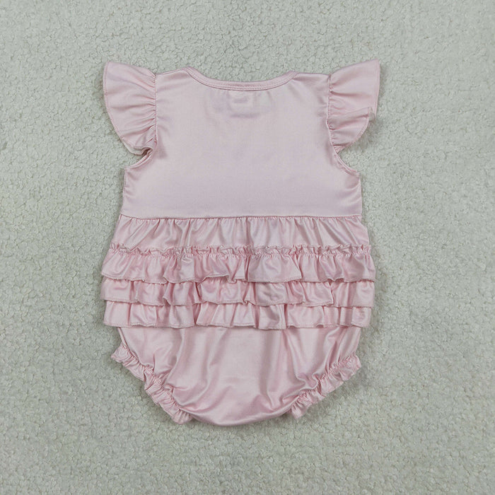 SR3825 Cherry Bows I'm Just a Girl Pink Print Baby Girls Flutter Sleeve Ruffles Summer Romper