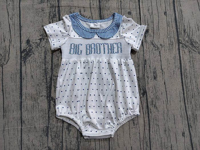 SR3890  Preorder Big Brother Dots Print Baby Boys Doll Collar Romper