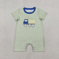 SR3893  Dump Truck Embroidery Stripes Print Baby Boys Summer Romper