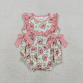 SR3920 Watermelon Flowers Print Baby Girls Summer Ruffle Sleeveless Summer