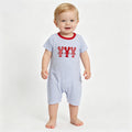 SR4007 Crayfish Embroidery Stripes Print Baby Boys Summer Romper