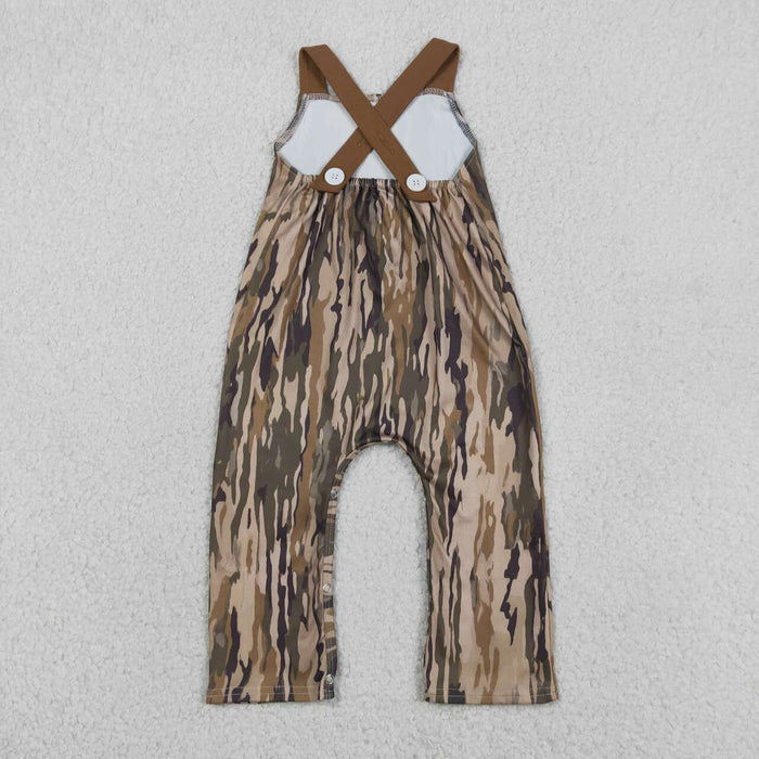 SR4048 Deer Embroidery Pocket Camo Print Baby Boys Summer Strap Romper
