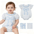 SR4089 Blue Polka Dot Bow Baby Girls Bubble Romper