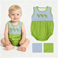 SR4139 Fish Embroidery Stripes Green Baby Boys Summer Sleeveless Romper