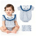 SR4141 DADDYS GIRL Embroidery Blue Flowers Print Baby Girls Summer Smocked Romper