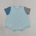 SR4158 Baby Boys Blue Cotton Patchwork Short Sleeve Romper