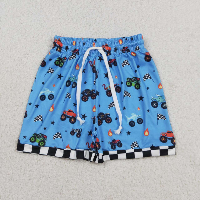 SS0736 Monster Truck Flags Blue Baby Boys Bottom Shorts