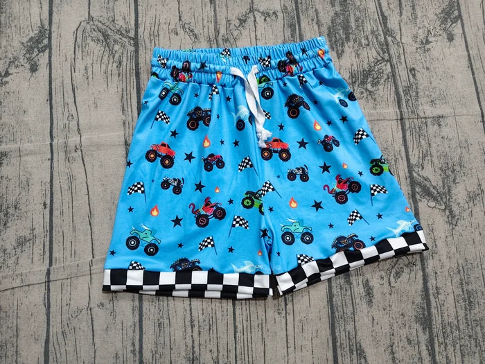 SS0736 Monster Truck Flags Blue Baby Boys Bottom Shorts