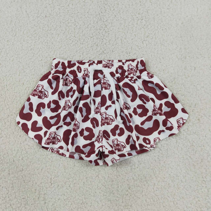 SS0820 Teams Mississippi State Leopard Print Girls Summer Bottom Yoga Flutter Shorts