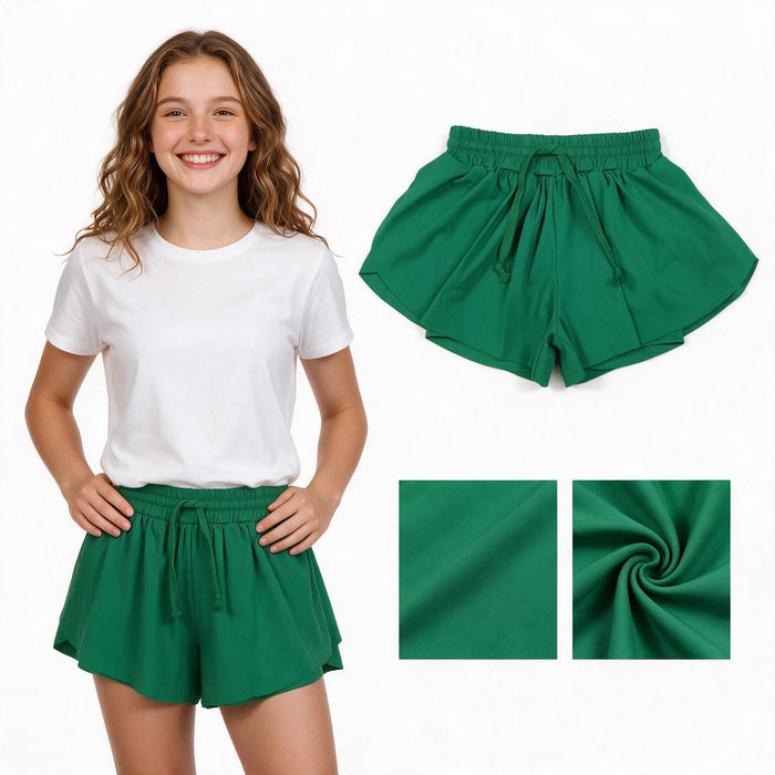 SS0938 Green Active Girls Summer Bottom Yoga Flutter Shorts