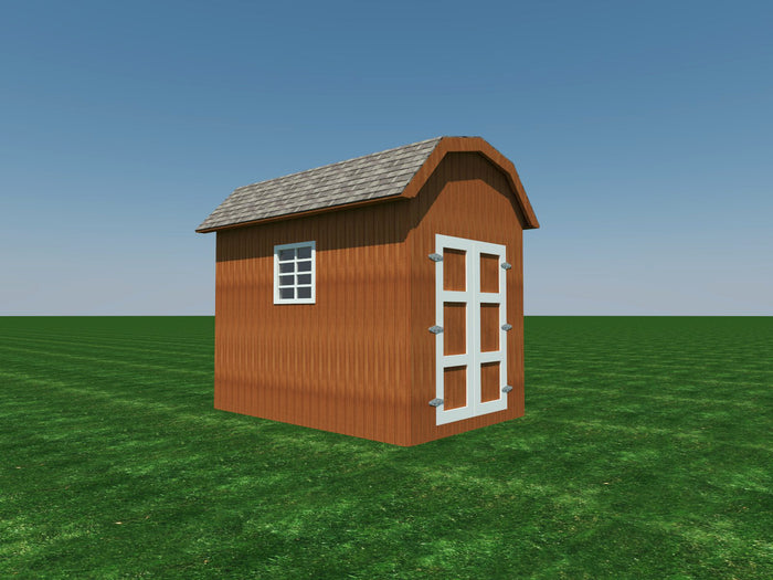 Storage Barn Style Shed Plans - DIY Backyard Utility House Building Plan - Gambrel Roof 8'x12'