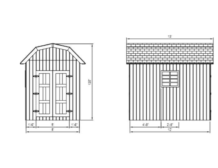 Storage Barn Style Shed Plans - DIY Backyard Utility House Building Plan - Gambrel Roof 8'x12'