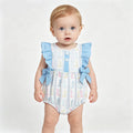 Summer Baby Girls Western Boots Bubble Romper With Blue Bow