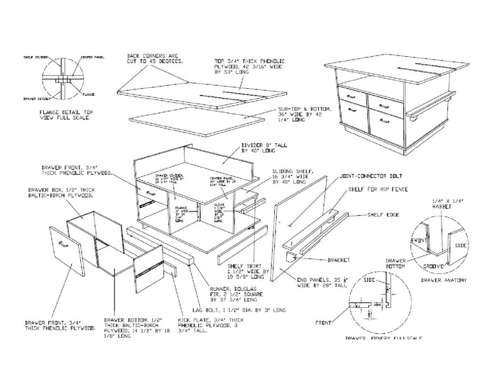 Tablesaw Outfeed Table Cabinet - DIY Plans - Table Saw With Storage Woodworking Equipment