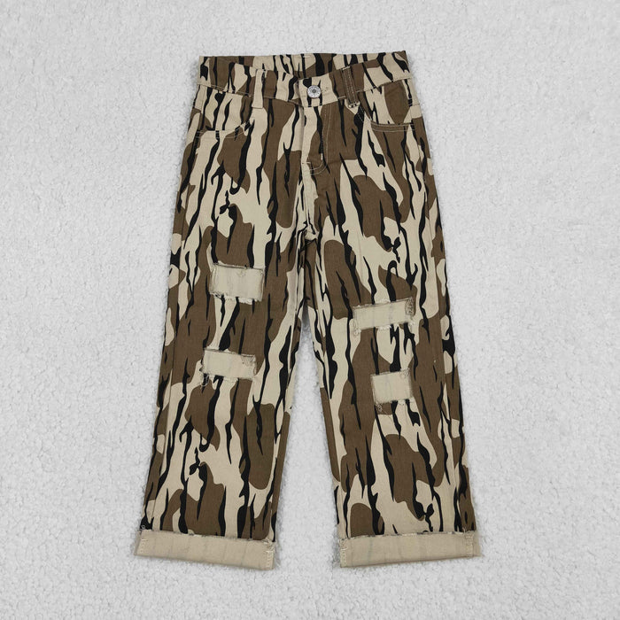 Toddler Boys Camo Distressed Jeans, Kids Vintage Camouflage Patchwork Straight Leg Pants