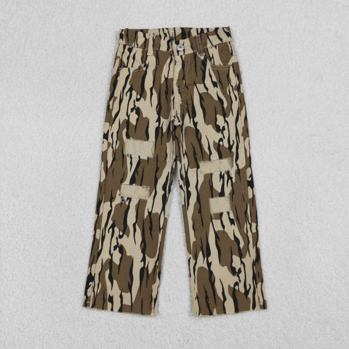 Toddler Boys Camo Distressed Jeans, Kids Vintage Camouflage Patchwork Straight Leg Pants