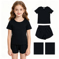 Toddler Girl Black 2 Piece Outfit,  Top & Running Shorts Set for Kids