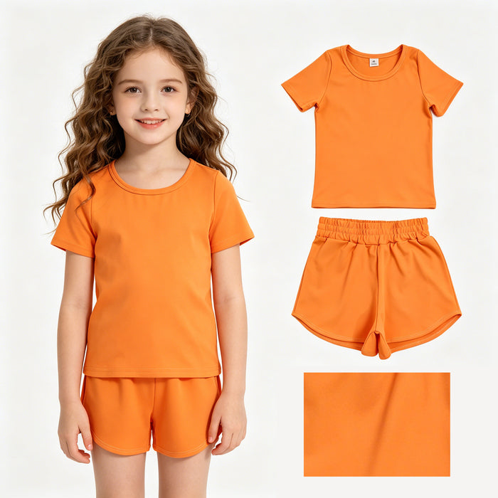 Toddler Girl Orange 2 Piece Outfit,  Top & Running Shorts Set for Kids