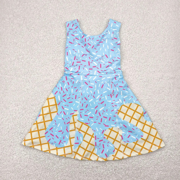 Toddler Girls Blue Ice Cream Waffle Sleeveless Sprinkle Print Active Dress