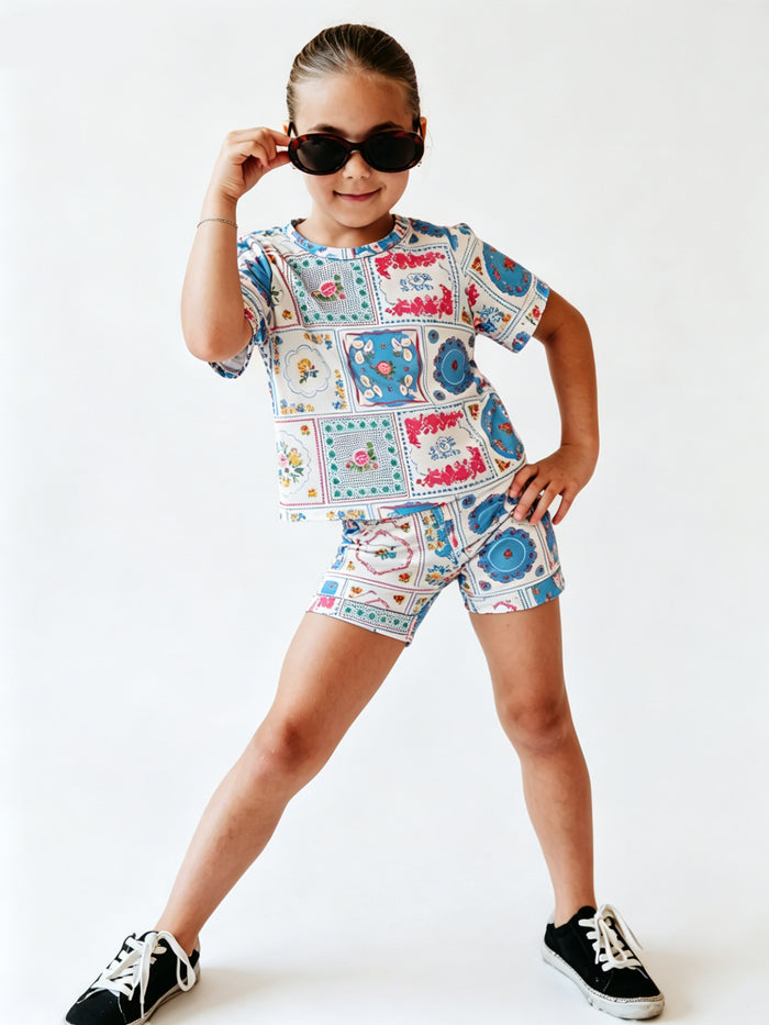 Toddler Girls Floral Patch Shorts Outfit For SUmmer
