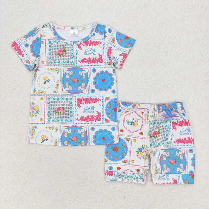Toddler Girls Floral Patch Shorts Outfit For SUmmer