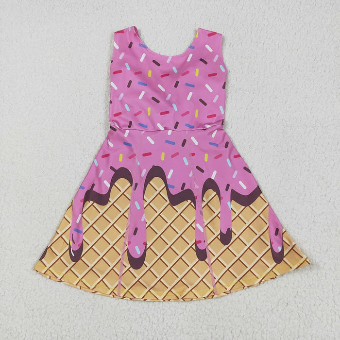 Toddler Girls Pink Ice Cream Waffle Sleeveless Sprinkle Print Active Dress