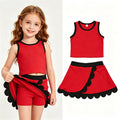 Toddler Girls Red Black Scalloped 2-Piece Active Set | Sleeveless Top & Skort