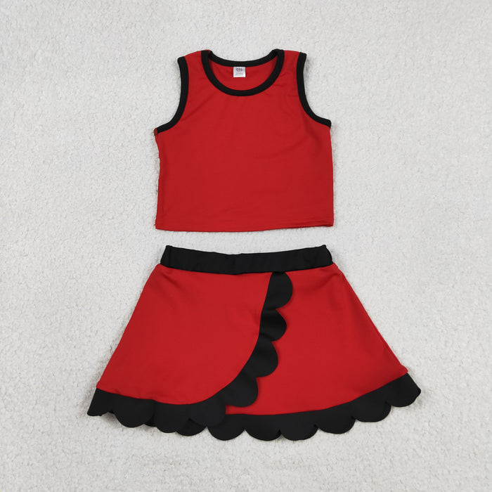 Toddler Girls Red Black Scalloped 2-Piece Active Set | Sleeveless Top & Skort
