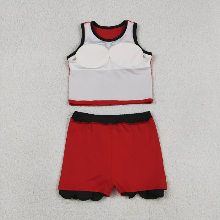 Toddler Girls Red Black Scalloped 2-Piece Active Set | Sleeveless Top & Skort