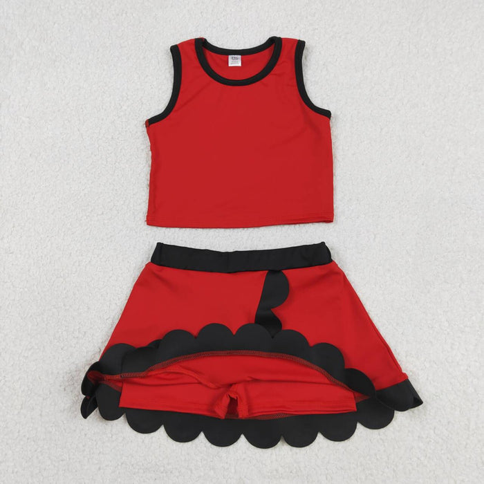 Toddler Girls Red Black Scalloped 2-Piece Active Set | Sleeveless Top & Skort