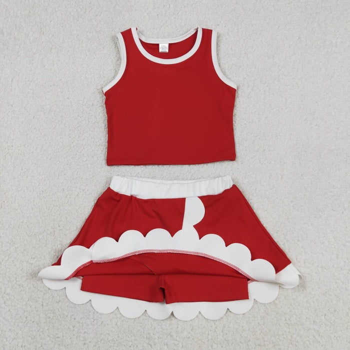 Toddler Girls Red Scalloped Edge 2-Piece Set | Tank Top & Skort Active Outfit