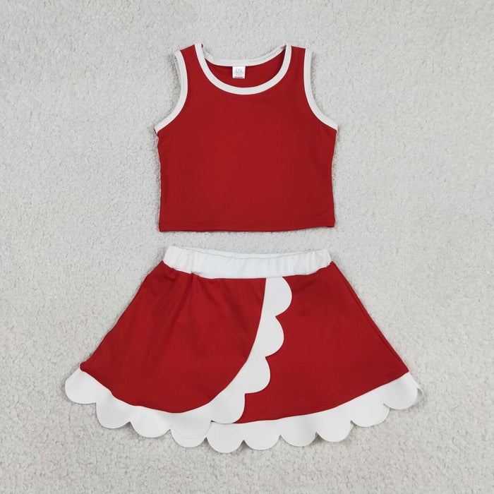 Toddler Girls Red Scalloped Edge 2-Piece Set | Tank Top & Skort Active Outfit
