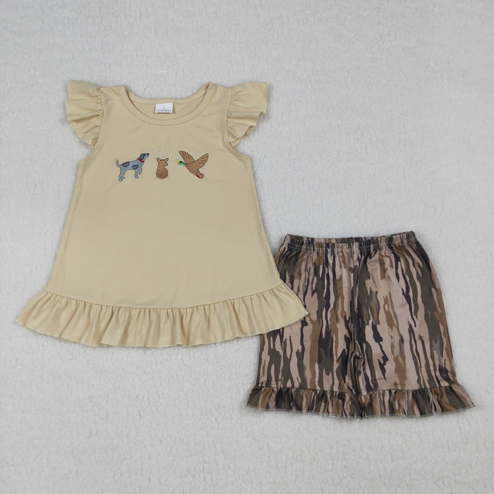 Toddler & Kids Hunting Embroidered  Sibling Camo Shorts Outfit For Sibling