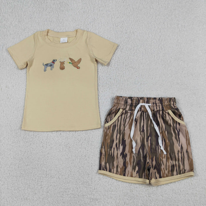 Toddler & Kids Hunting Embroidered  Sibling Camo Shorts Outfit For Sibling