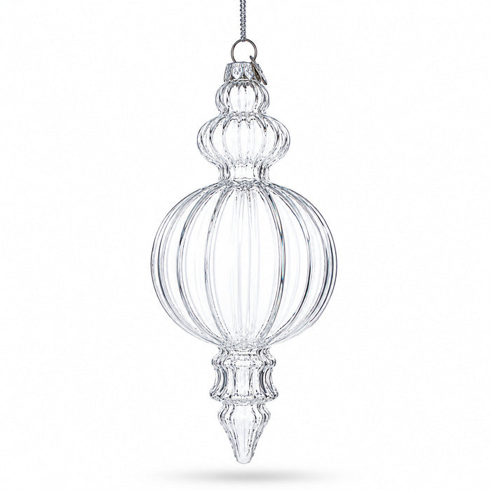 Triple Finial Clear Glass Christmas Ornament 6.7 Inches (170 mm)