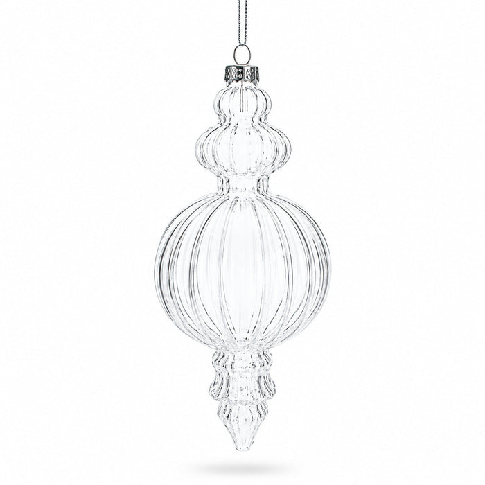 Triple Finial Clear Glass Christmas Ornament 6.7 Inches (170 mm)