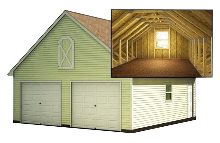 Two Car Garage with Loft DIY Plans Backyard Shed Building 24' x 24'