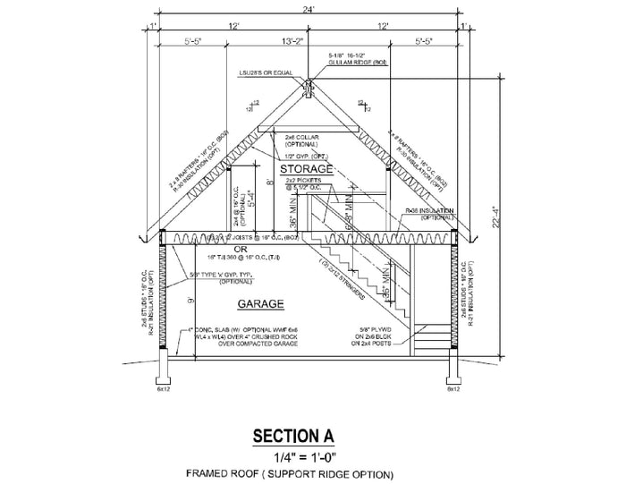 Two Car Garage with Loft DIY Plans Backyard Shed Building 24' x 24'