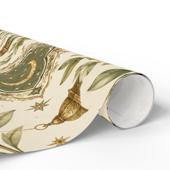 Vintage Green Botanical Wrapping Paper Roll — Elegant Floral Gift Wrap
