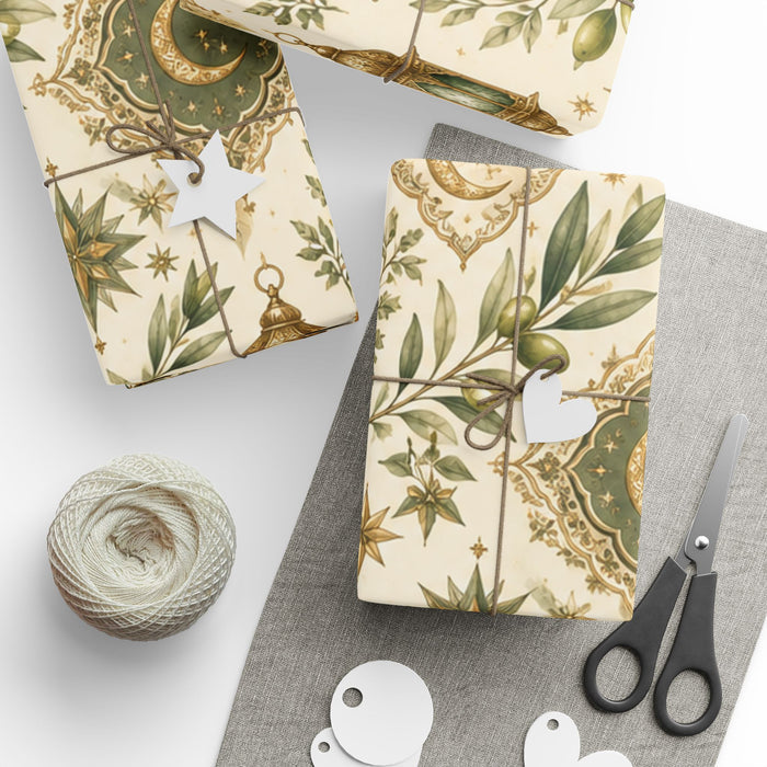 Vintage Green Botanical Wrapping Paper Roll — Elegant Floral Gift Wrap