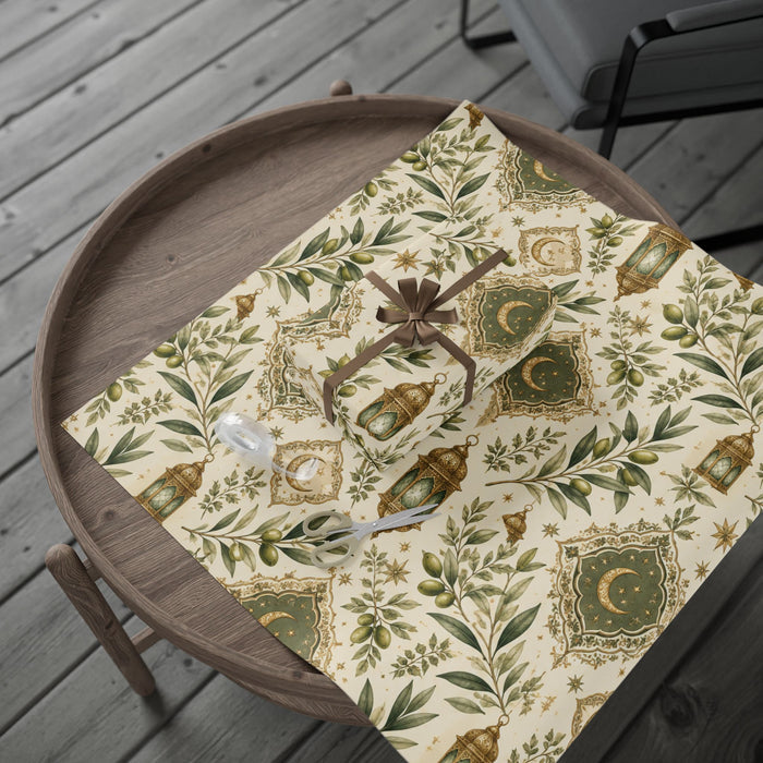 Vintage Green Botanical Wrapping Paper Roll — Elegant Floral Gift Wrap