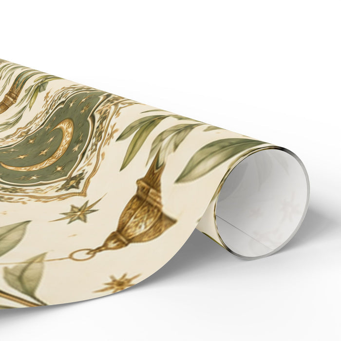 Vintage Green Botanical Wrapping Paper Roll — Elegant Floral Gift Wrap