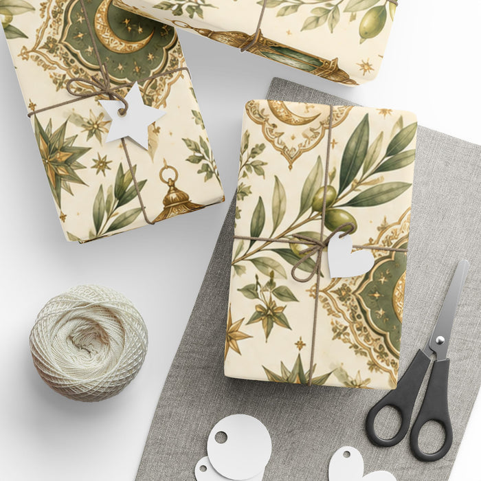 Vintage Green Botanical Wrapping Paper Roll — Elegant Floral Gift Wrap