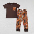 Western Baby Boy Short Sleeve Pocket Top Cactus Pants Outfit