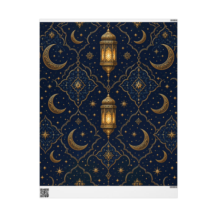 Wrapping Paper - Midnight Gold Lanterns & Stars Pattern